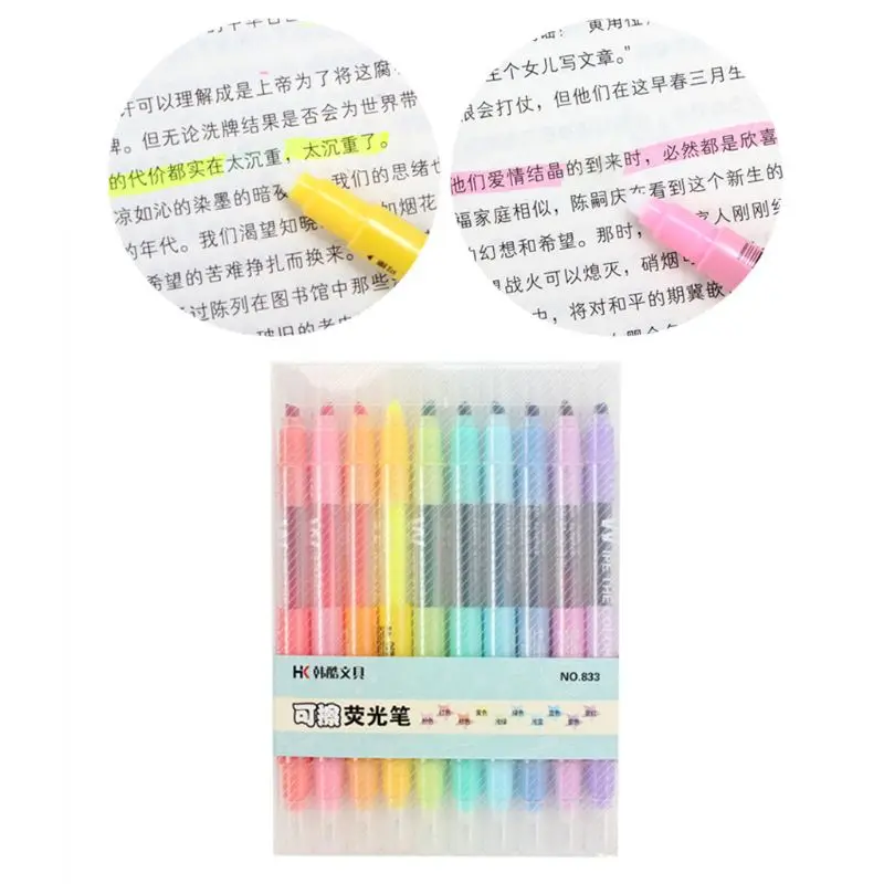 

10Pcs Double-end Erasable Highlighter Pen Markers Pastel Liquid Chalk Marker Fluorescent Milkliner Highlighters Color