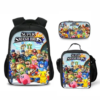 

3pcs Super Smash Bros Girls&Boys School Backpack Set Cute 3D Printing Bagpack for Kids Preppy Primary Children Bookbags Mochila