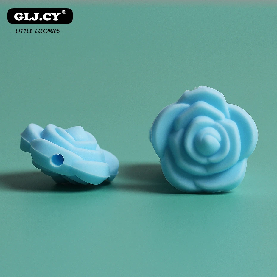 blue 10pc Детские аксессуары 10 шт Силиконовая роза бисер цветок Прорезыватель для зубов из пищевого силикона DIY Уход ювелирные изделия жевательная игрушка-прорезыватель для зубов Рождественский подарок - Color: blue 10pc