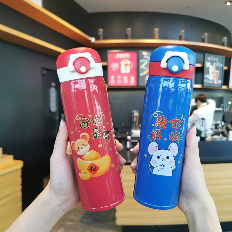 

Rat New Year Cartoon Creative Insulated Stainless Steel Bottle Bounce Cover Children Students Cute Glass Gift Gift