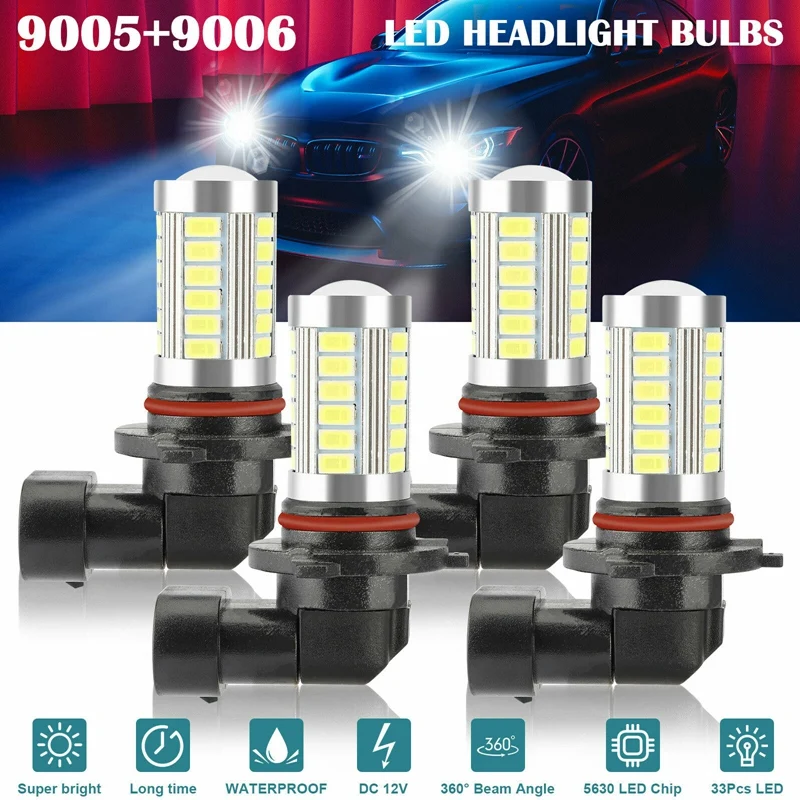 4x 9005 9006 Led Combo Headlight Bulbs High Low Beam Kit Hb3 Hb4 6500k