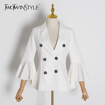 

TWOTWINSTYLE Casual Slim Women's Blazer Notched Flare Long Sleeve Ruffles Asymmetrical Autumn Female Suits Fashion 2020 Clothing