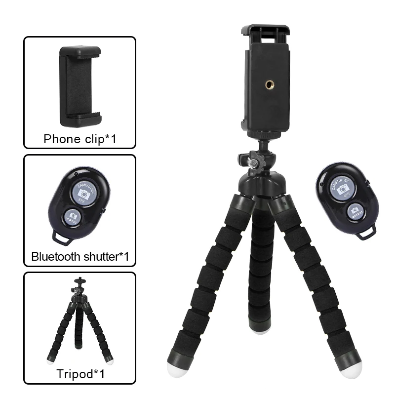 

Mini Flexible Sponge Octopus Tripod+Bluetooth Remote Shutter Tripods For Selfie Portable Mobile Phone for Gopro Action Camera