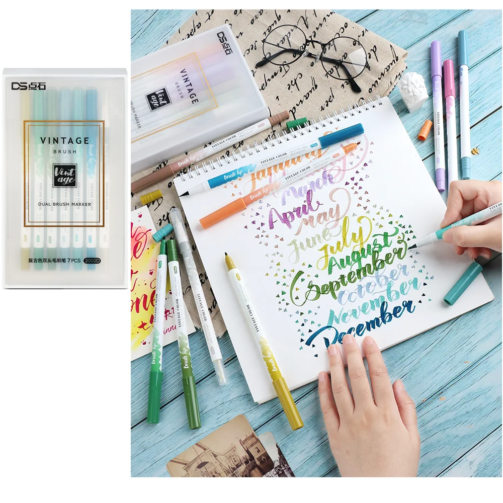 

3/6/12pcs Dual Brush Marker Pens Set Vintage Color Blending Watercolor for Drawing Calligraphy Lettering Paint School Art A6353