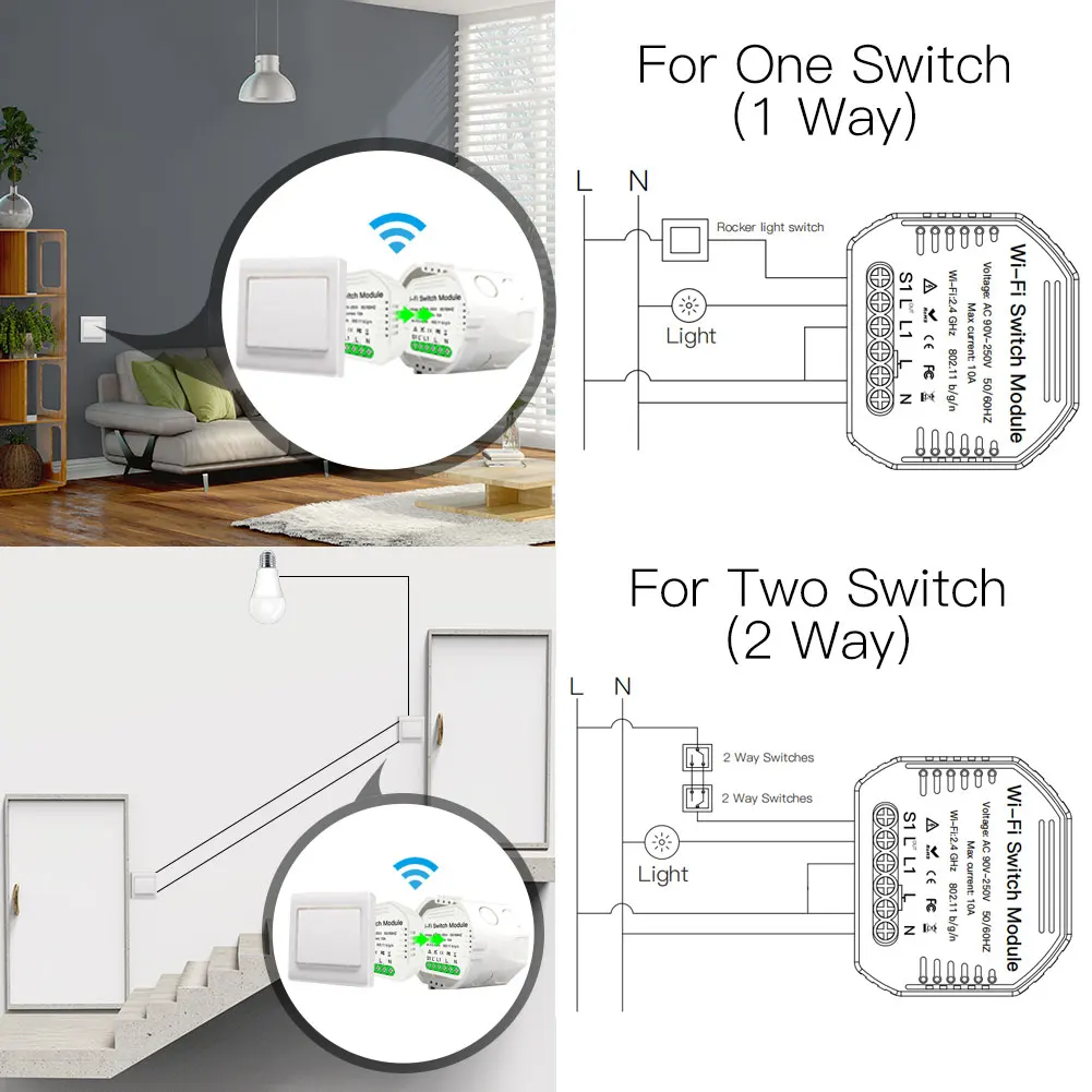 Мини Wifi умный светильник-переключатель Diy выключатель модуль Smart Life приложение Tuya пульт дистанционного управления, работает с Alexa Echo Google Home 1 2 Way