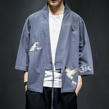Haori Crane вышивка Новинка японский стиль азиатская одежда винтажная традиционная одежда для мужчин и женщин плюс размер самурая