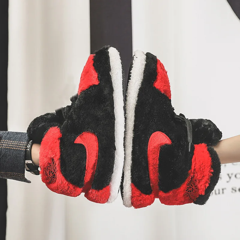 

2020 Sneaker Slippers Cotton Home Slippers Women Warm Indoor Slippers Men Striped Bread Shoes Cut Fat Shoes One Size 35-43