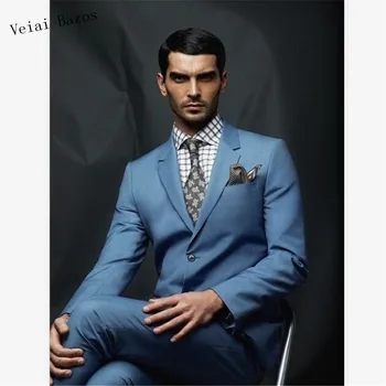 

Men's Suit Smolking Noivo Terno Slim Fit Easculino Evening Suits For Men Blue Notch Lapel Groom Tuxedos (Jacket+Pants)