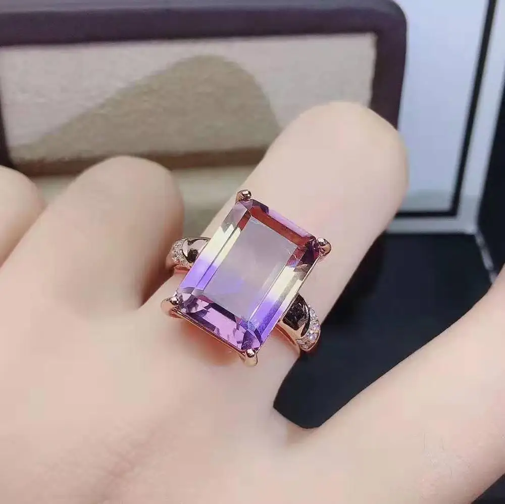Натуральный Аметист градиент S925 Кольцо Кулон ожерелье набор