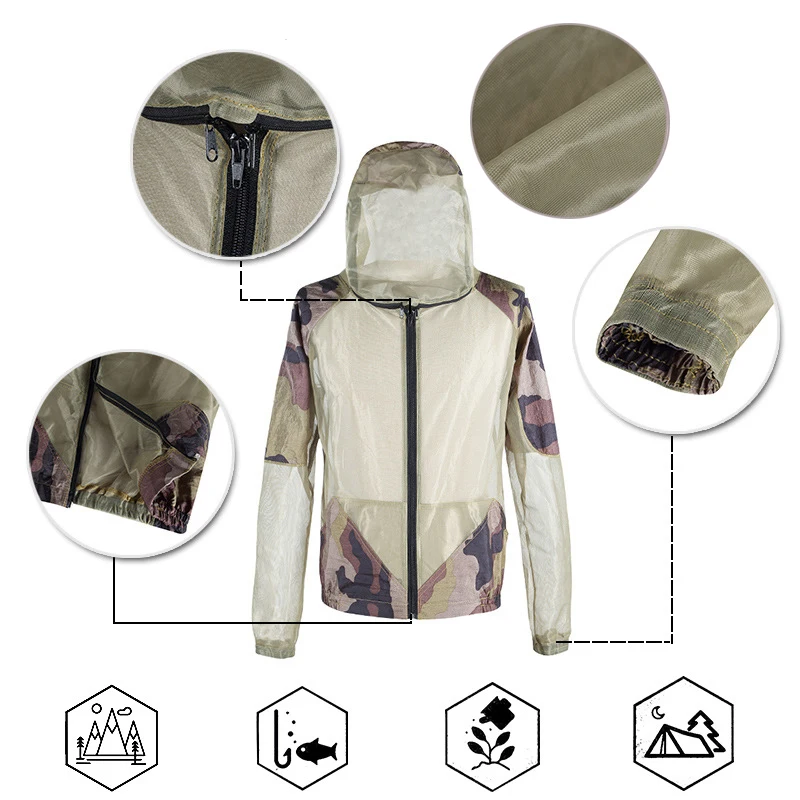 Unisex fishing clothes mesh hood mosquito repellent suit anti mosquito clothes insect-proof jacket set for outdoor protection fly fishing clothes