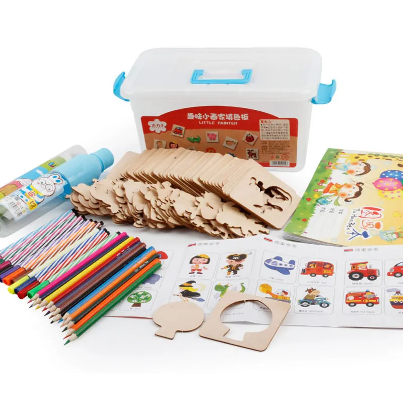 Drawing Tools set Baby Drawing Toys Coloring Board Children Creative Doodles Learning Animal Drafting Tool For Students Kids Drawing Tools gifts - Цвет: Drawing Tools set