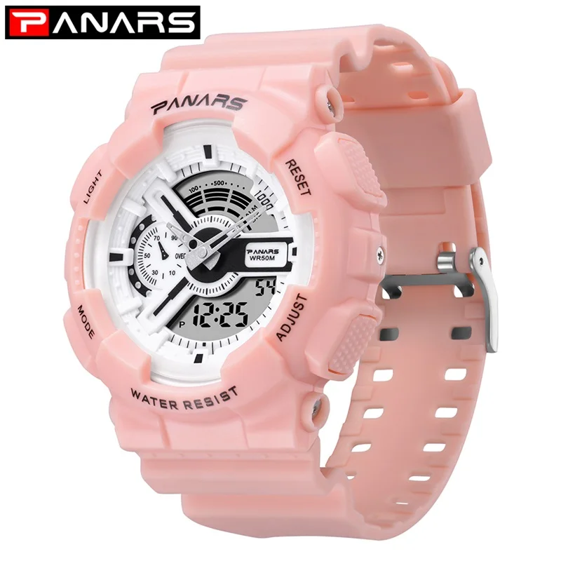 PANARS студенческие спортивные цифровые часы электронные кварцевые двухъядерный светодиодный дисплей водонепроницаемые часы мужские наручные часы мужские s женские часы - Цвет: pink