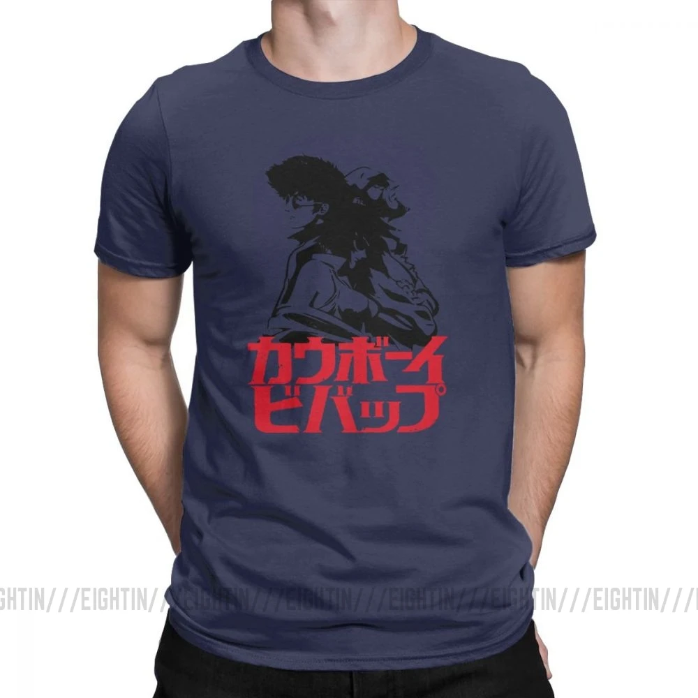 Ковбойская футболка Bebop для отдыха, Мужская хлопковая футболка, Космический аниме, Спайк, японская манга, реактивный файй, короткий рукав, футболки, подарок на день рождения, топы - Цвет: Тёмно-синий