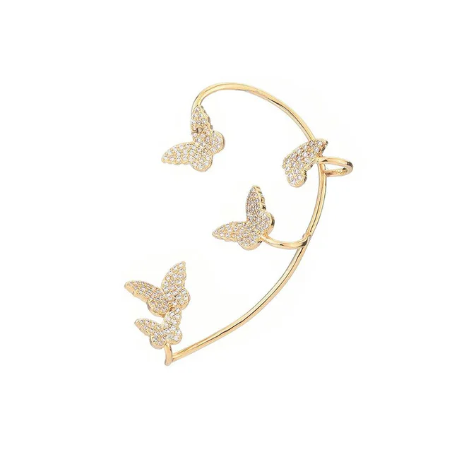ZZYY Shining Zircon Butterfly Ear Cuff Earrings for Women Girls Fashion 1pc No Piercing Ear Clip Ear-hook Wedding Jewelry Luxury B left ear gold
