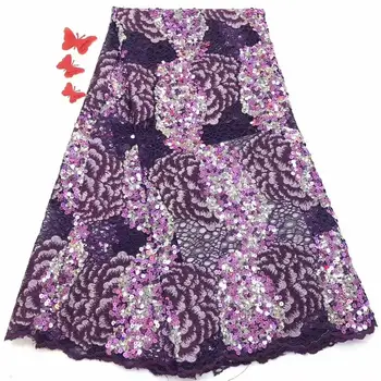 

Beautiful Design Sequined Embroidered Lace Fabric For Women Party Dress/ purple Sequins Guipure Net Lace Material FFD-1012