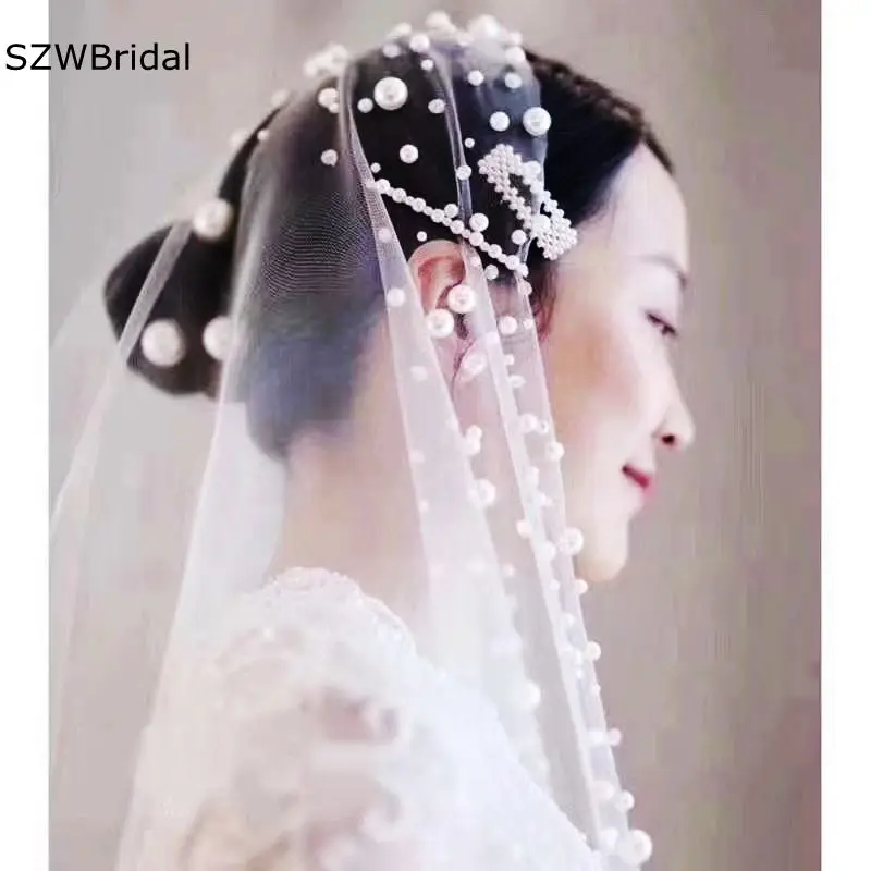 

New Arrival 3 Meter Long Wedding veils with comb 2024 Two Layers Pearls Beaded Bridal veil Ivory Casamento Matrimonio