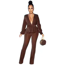 

Woman Sexy Club Two Piece Set Bodycon Tops And Pants Women'S Tracksuit Long Sleeve V Neck 2 Piece Sets Womens Outfits
