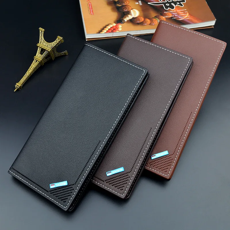 

2020 new men's wallet men's long thin youth soft leather folder 3 fold multi card space large capacity Fashion Wallet