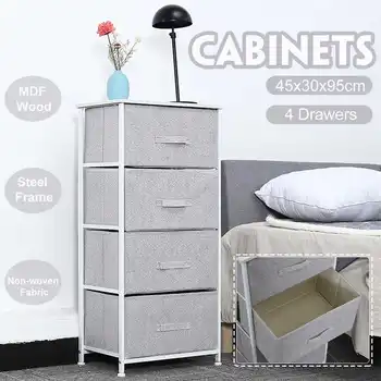 

4 Storage Drawers Stainless Steel Storage Cabinet Non-woven Fabric Storage Rack Clothes Toy Organizer for Bedroom Living Room