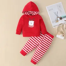 Infant Baby Clothes Boys Girls Christmas Costume Winter Long Sleeve Xmas Print Hooded Sweatshirt Pants 2Pcs Baby Outfits Set