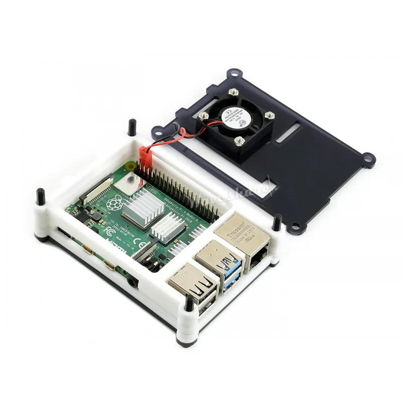 Waveshare черный/белый акриловый чехол для Raspberry Pi 4 Модель B, с охлаждающим вентилятором, Пыленепроницаемость, хорошее распределение тепла