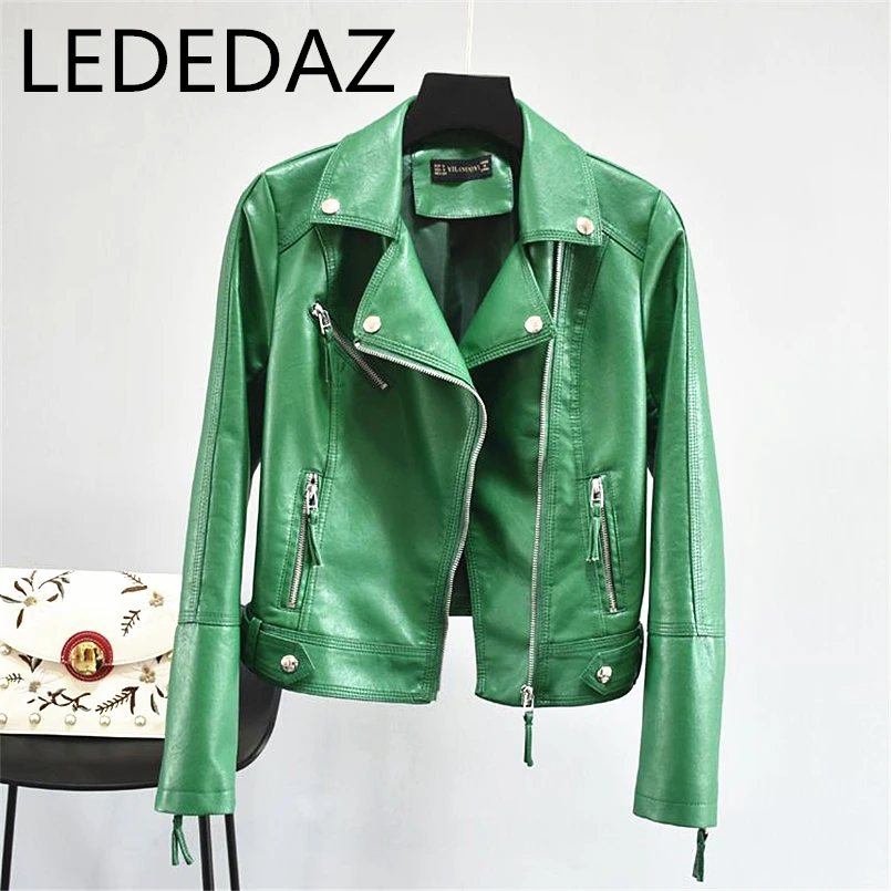 

Classic Moto Biker Jacket High Quality Women Faux Leather Jacket Short PU Coat Zipper Belt Fashion Korean Punk Leather Outwear