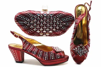 

Wine Party Set African High Heel Women's Shoes With Purse Handbag Set With Rhinestones G68-2 Heel Height 8cm
