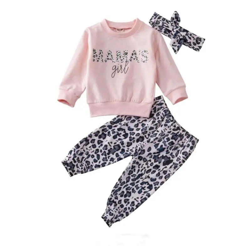 Комплект из 3 предметов для новорожденных; свитер для маленьких девочек топы для мамы и дочки; штаны с леопардовым принтом; леггинсы; комплект одежды спортивный костюм из 3 предметов
