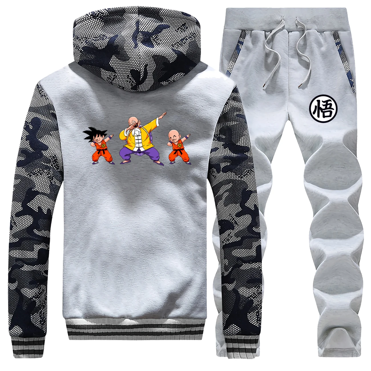 

Dragon ball Thick Hoodie Funny Japanese Streetwear Winter Warm Suit Hoodies Men Zip Jacket+Sweatpants 2 Piece Set Men Sweatshirt