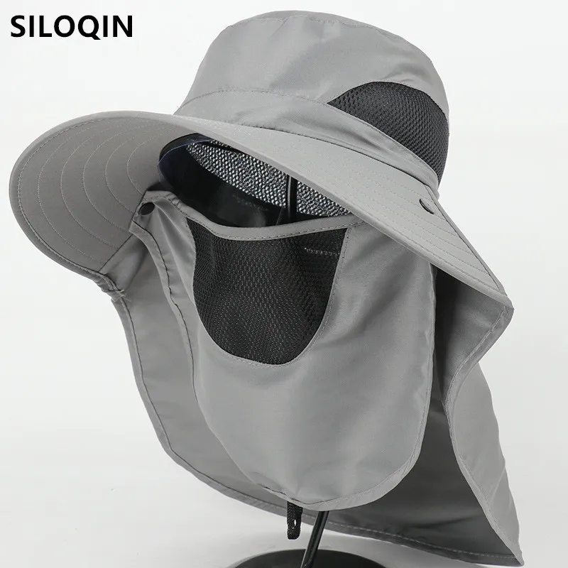 

SILOQIN Novelty Men's Panama Hat Mesh Breathable Bucket Hat Summer Women's Hat Anti-UV Shawl Neck-enclosure Face Mask Beach Hats