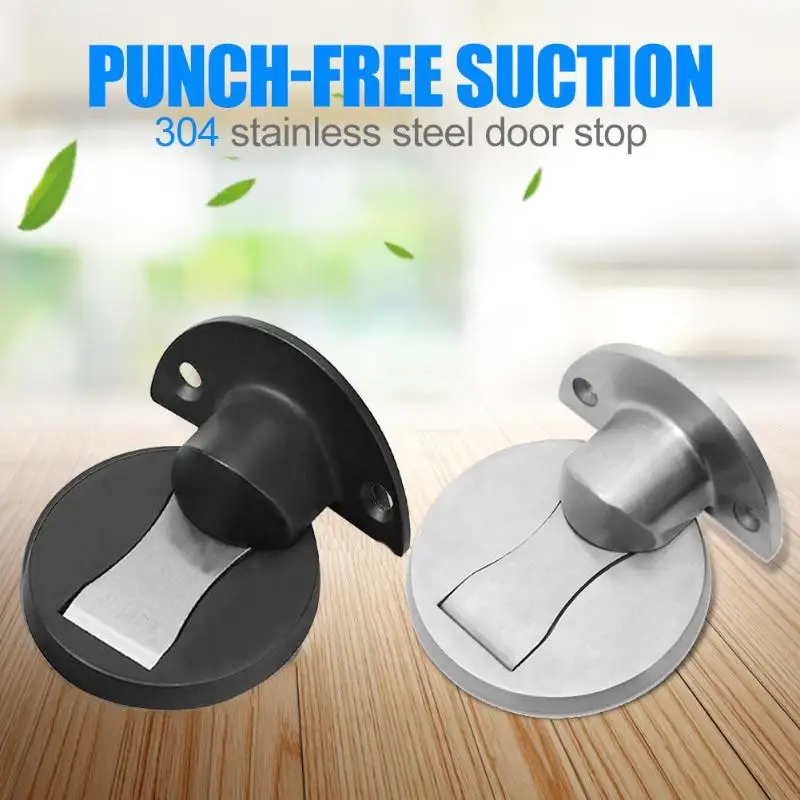 304 Stainless Steel Door Holders Catch Floor Nail-free Punch-free Suction Magnetic Doorstop Household Furniture Hardware