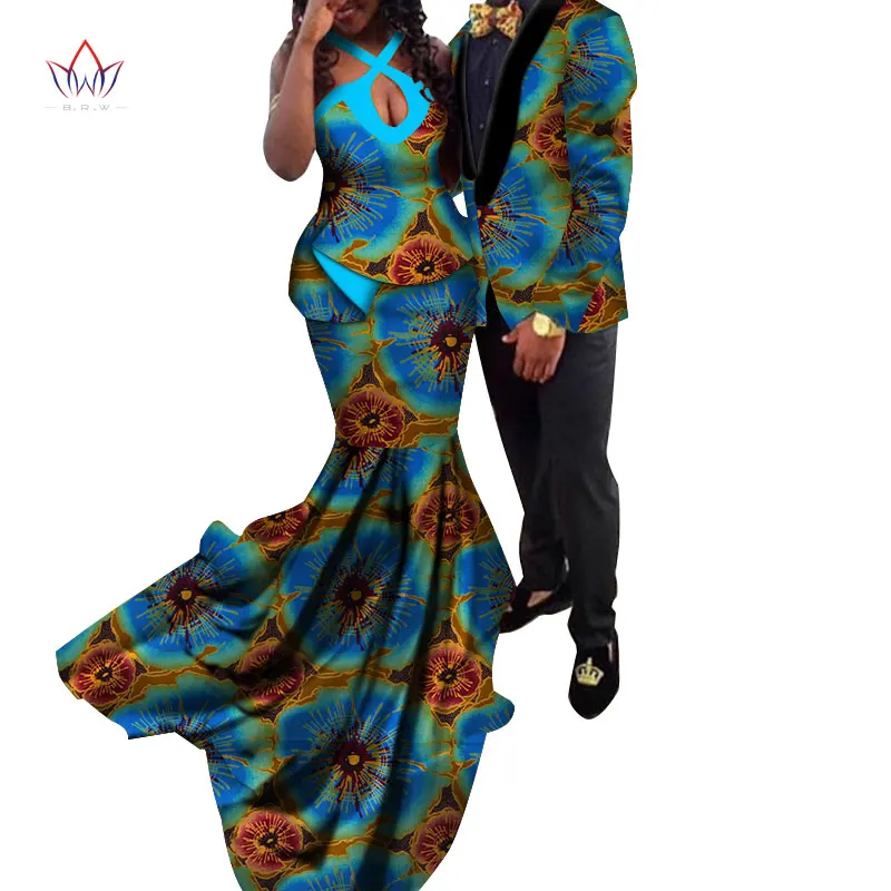 African Couple Clothes African Dresses for Women Bazin Riche Long Evening Dresses African Men Jacket Coat Clothing WYQ154 - Color: 3