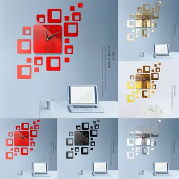 

Removable Modern 3D Mirror Acrylic Wall Clock Sticker Vinyl Art DIY Home Decor Acrylic Creative Mirror Square Clocks