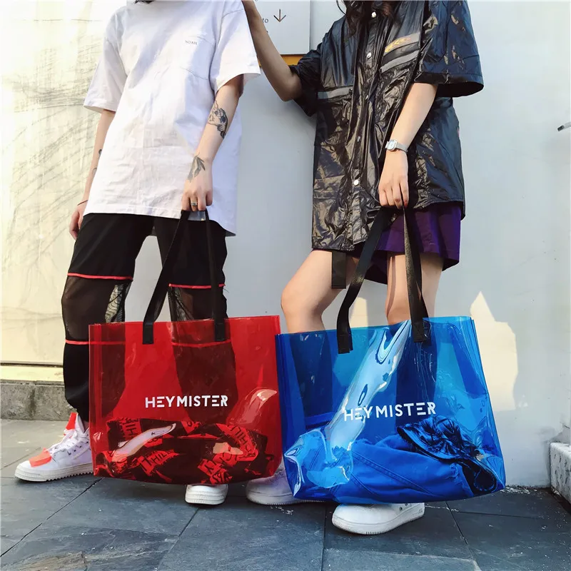 2021 Transparent PVC Handbag beach Shoulder bag Women New Trend Tote Hot Sale Jelly Color Plastic Clear Bag Large capacity