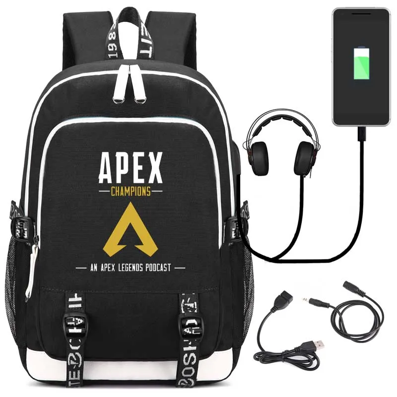 style2 black Игровой рюкзак Apex Legends с usb-портом для зарядки и замком и интерфейсом для наушников для студентов колледжа - Color: style2 black