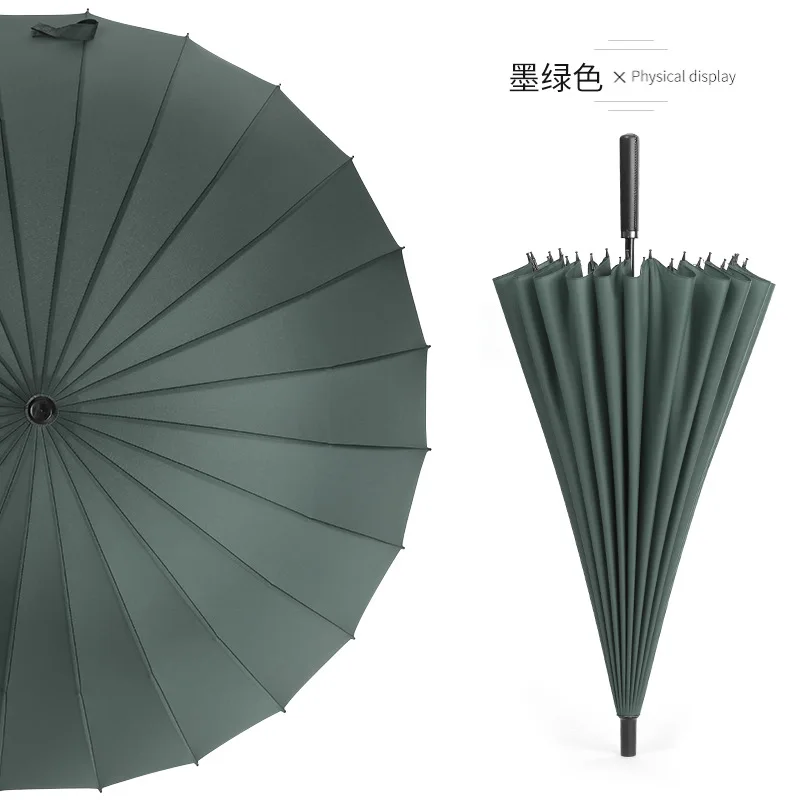 Women's Parapluie Business Umbrella Men Quality 24K Strong Windproof Glassfiber Frame Wooden Long Handle Umbrella - Цвет: green