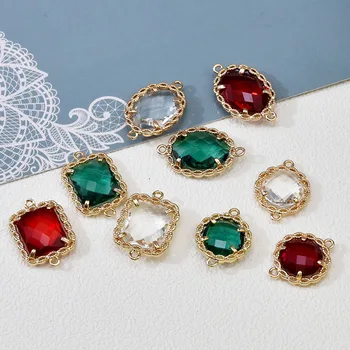 

Double Hanging Circle Square Crystal Glass Maintains Color Pendant Handmade DIY Earrings Bracelets Necklace Ornament Material Ac