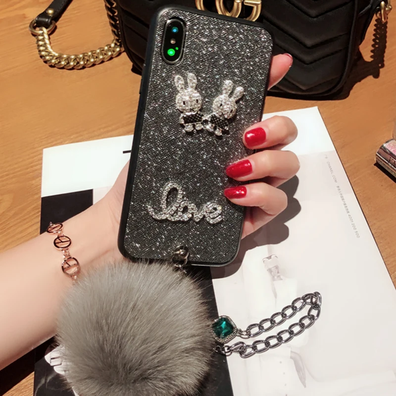 

Luxury Rhinestone Bracelet Fur Ball Case for Huawei Honor V10 V20 9 9i 10 Lite 7X 8X Play Nova 3 3i 4 4E P20 P30 Pro Lite Coque