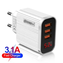 

USB Charger 5V 3.1A LED Display Fast Charging Quick Charge 3.0 For iphone 13 pro max 11 8 Samsung xiaomi Mobile Phones charger