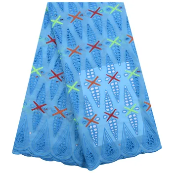

Sky Blue African Lace Fabric 5Yards Nigerian Lace Fabric Comfortable Swiss Voile Lace In Switzerland For Party Sewing ClothA1839
