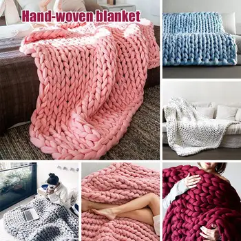 

Hand-Woven Throw Blanket Sofa Blanket Woollen Blanket Fuzzy Knitted Blanket Comfortable Home Decor