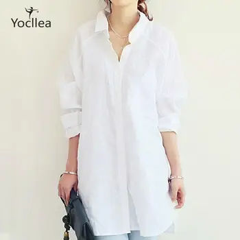 

OL Style White Shirt female Blouse Tops New Spring Plus size One pocket Long sleeve Turn-down collar casual Loose blouses