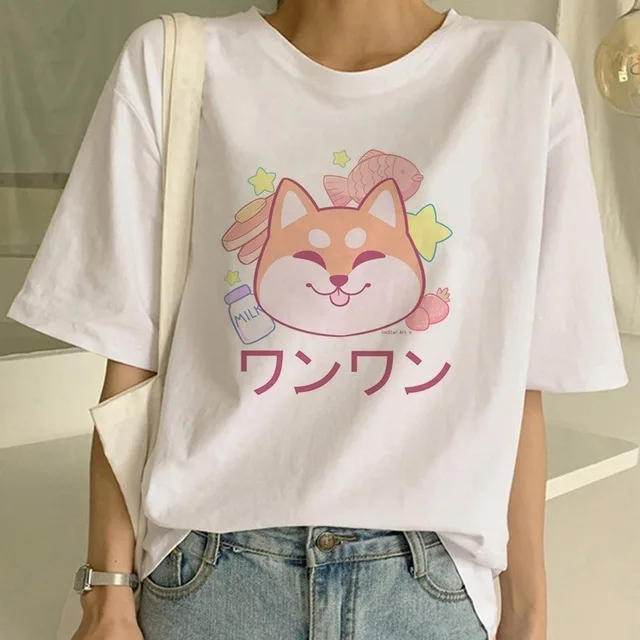 FIXSYS Шиба ину футболка забавная Милая футболка с животными забавная графическая Корейская одежда Топ для женщин Ulzzang футболка Женские футболки Harajuku - Цвет: HYY-WTQ2407