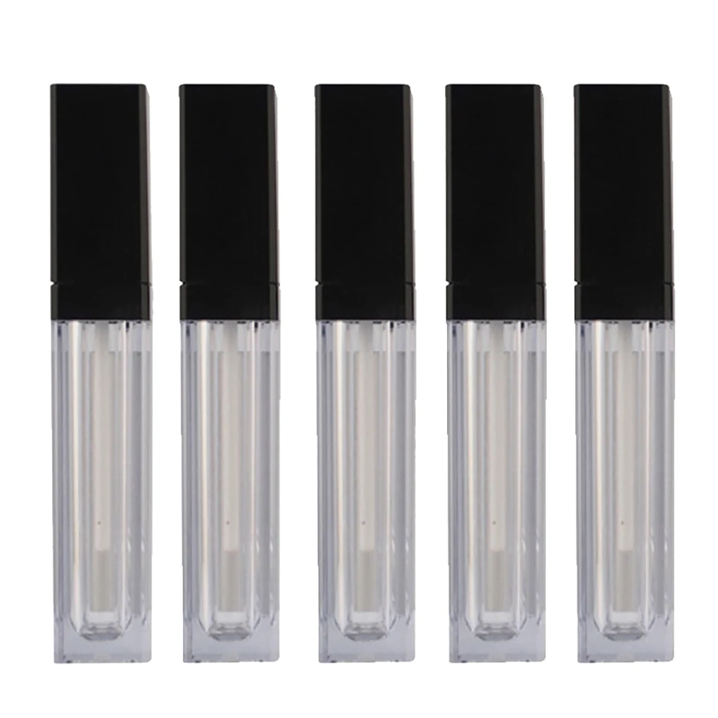 5pcs 5ml Empty Lip Gloss Tube Bottle Liquid Eyeliner Square Container Transparent Refillable Bottles