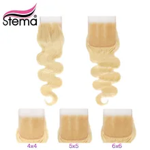 Stema 4x4 5x5 6x6 объемная волна Кружева Закрытие с волосами младенца#613 блонд свободная часть 10-22 дюймов бразильские Remy человеческие волосы