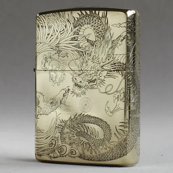 

oil lighter original Kerosene lighter dragon and phoenix carving copper windproof cigarette lighter cigar lighter gift for men