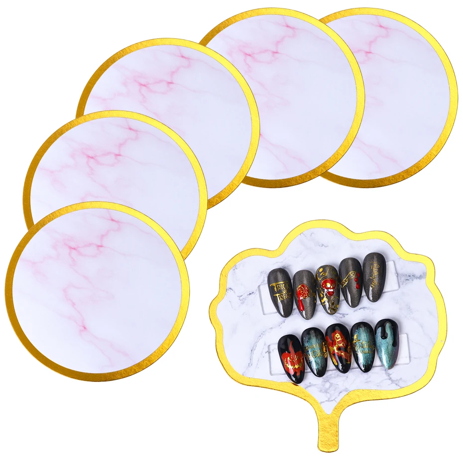

5pcs Resin Palette False Nail Display Holder Gold Edge Nail Art Dish Palette UV Gel Sample Nails Stand Board Showing Tool BE1041