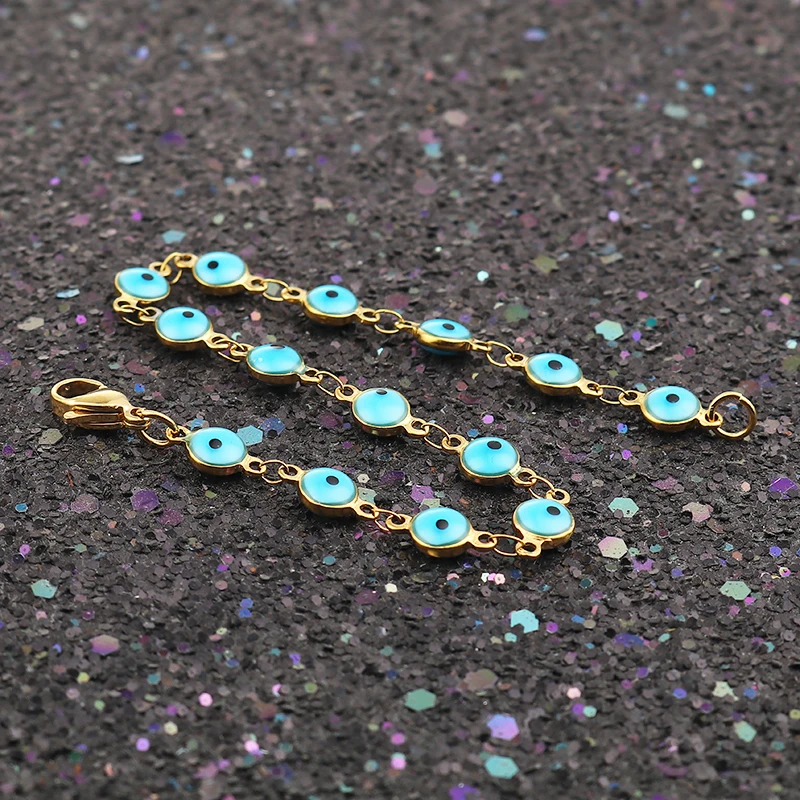 Bracelet Jewelry 304 Stainless Steel Gold Color Link Chain Multicolor Evil Eye Enamel For Women Man 1 Piece 19.2cm