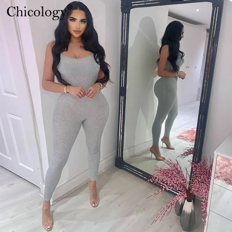 Chicology bodycon sporting jumpsuit long pants trousers sxy sleeveless 2020 summer streetwear casual female elegant lady clothes