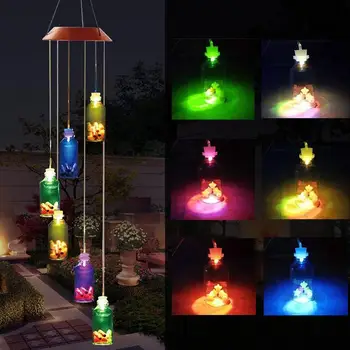 

Solar Powered LED Wind Chime Portable Color Changing Spiral Spinner Windchime Outdoor Decorative Windbell Light for Garden Patio